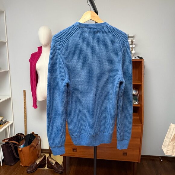 Outerknown Cashmere Cobalt Blue Waffle Knit Crew Neck Sweater Estimated Medium - Picture 4 of 5